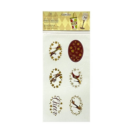 Cypress Home Holiday Peel and Stick Decal Stickers - Gold/Red (2 Sheets) Personalize, Decorate Party Drinkware, Serving Trays, etc. - Dollar Fanatic