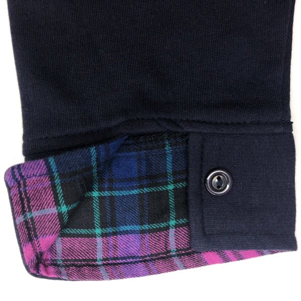 Denim Moves Women's Long Sleeve Button Mock Neck Pullover Sweatshirt with Plaid Collar, Cuffs and Pockets - Navy Blue (Size Large) - DollarFanatic.com