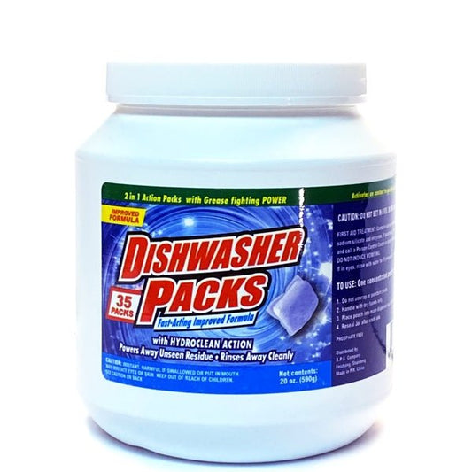 Dishwasher Detergent Packs with Hydroclean Action (35 Pack) 2 - in - 1 Action Packs with Grease Fighting Power - Dollar Fanatic