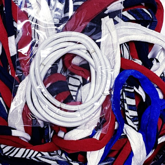 Dona Bela Patriotic Fabric Strips Ponytail Holder DIY Scrunchie Kit - Red, White, Blue (Makes 5 Ponytail Holders) Great for Family, Friends, School, Sports, Dance Teams - Dollar Fanatic