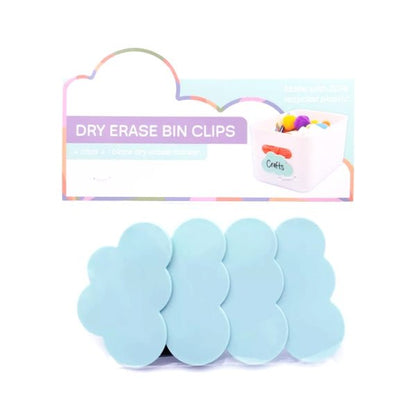 Dry Erase Bin Clips with Dry Erase Marker - Blue Clouds (4 Pack) For Organizing and Labeling Bin Containers and Baskets - Dollar Fanatic
