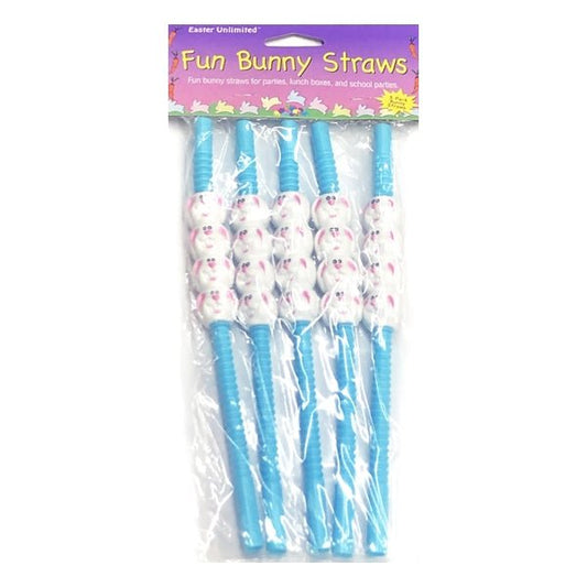 Easter Unlimited Funny Bunny Party Straws (5 Pack) Select Straw Color - DollarFanatic.com