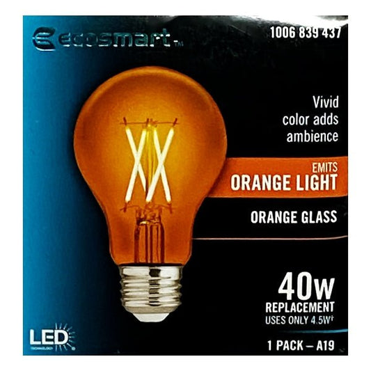 EcoSmart Orange LED Dimmable Filament 4.5W LED Light Bulb - Indoor/Outdoor (1 Count) 40W Replacement - Dollar Fanatic