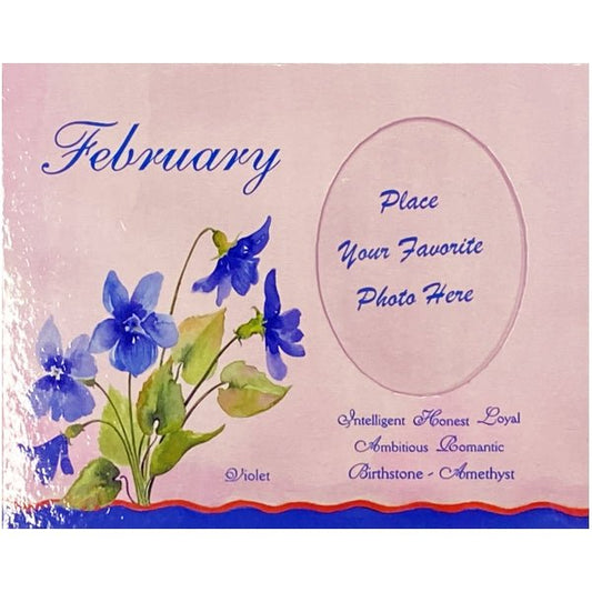 February Birthday Month Picture Frame - Violet (Holds 2.25" x 3" Photo) Includes Birth Flower, Birthstone, and Personality Traits - Dollar Fanatic
