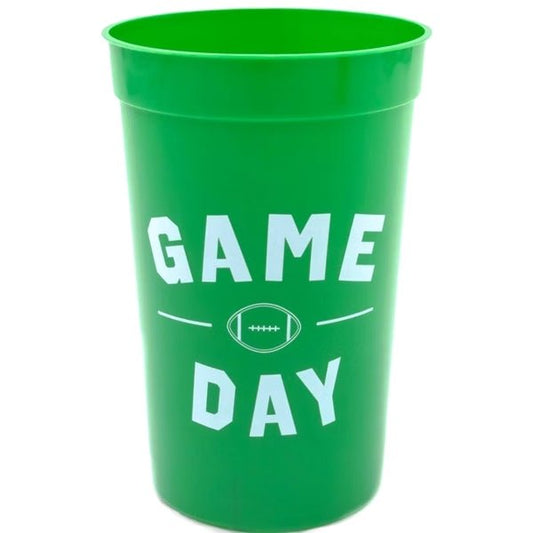 Football Game Day Plastic Tumbler Party Cups - Green (12 Count Pack) BPA Free, Food Safe, Reusable - Dollar Fanatic