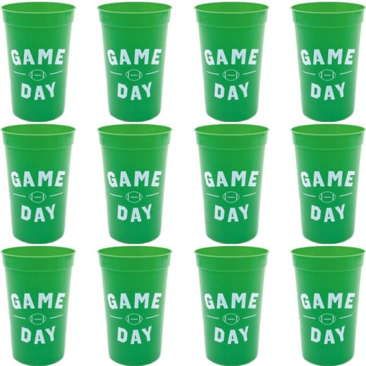 Football Game Day Plastic Tumbler Party Cups - Green (12 Count Pack) BPA Free, Food Safe, Reusable - Dollar Fanatic