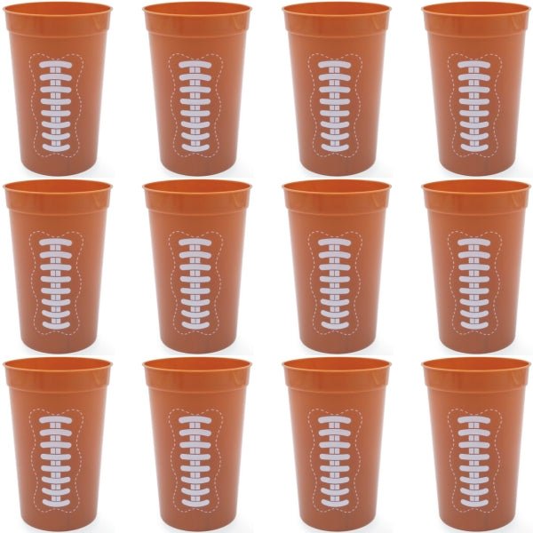 Football Plastic Tumbler Party Cups - Brown (12 Count Pack) BPA Free, Food Safe, Reusable - Dollar Fanatic