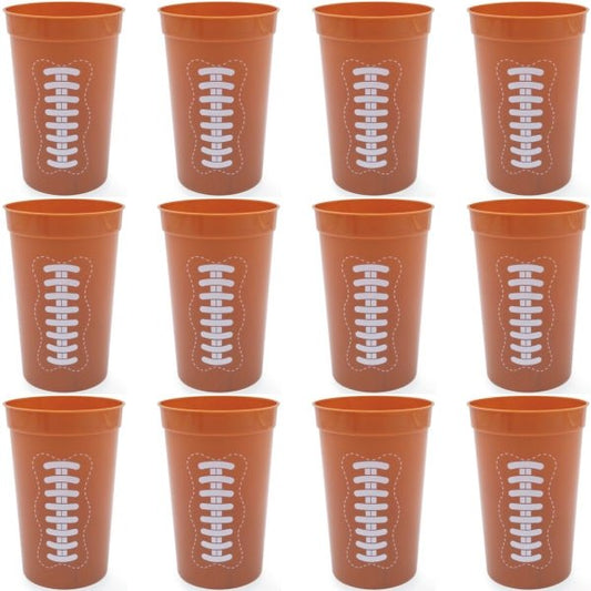 Football Plastic Tumbler Party Cups - Brown (12 Count Pack) BPA Free, Food Safe, Reusable - Dollar Fanatic