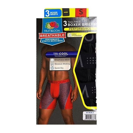 Fruit of the Loom Men's Tag-Free Performance Stretch Micro-Mesh Black Boxer Briefs - Size Small 28-30 (3 Pack) - Dollar Fanatic