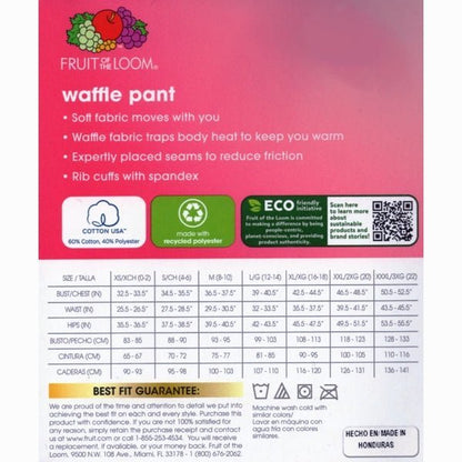 Fruit of the Loom Women's EverSoft Thermal Long Johns Waffle Pants - White (Size X - Small/0 - 2) - Dollar Fanatic