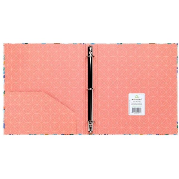 GreenRoom 1" Hardcover 3 - Ring Notebook Binder - Pink (Floral Plant Terrarium Design) - Dollar Fanatic