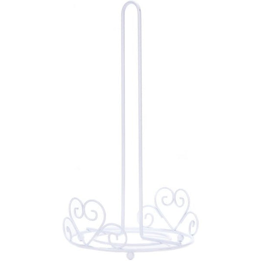Heart Design White Metal Wire Paper Towel Holder (12.5" H x 6.5" Dia.) - Dollar Fanatic