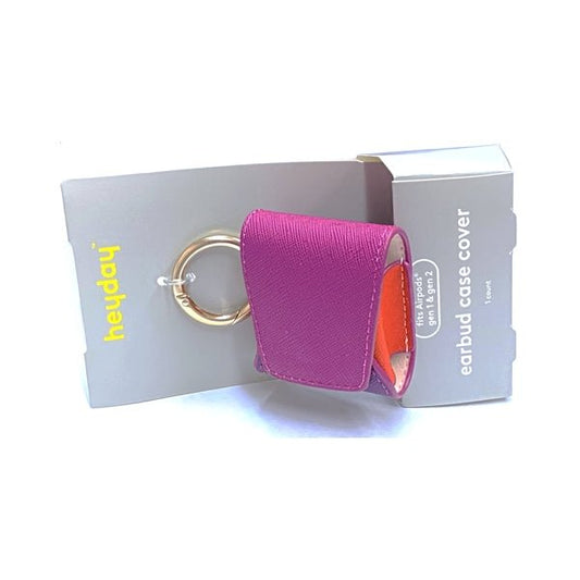 HeyDay EarBud Textured Faux Leather Cover with Carabiner Clip for AirPods Charging Case - Magenta/Purple/Orange (Fits AirPods Gen 1 & Gen 2) - $5 Outlet