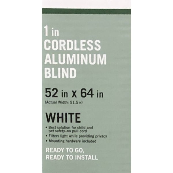 Home Depot 1" Room Darkening Cordless Aluminum Blind - White (52" W x 64" L) Mounting Hardware Included - DollarFanatic.com