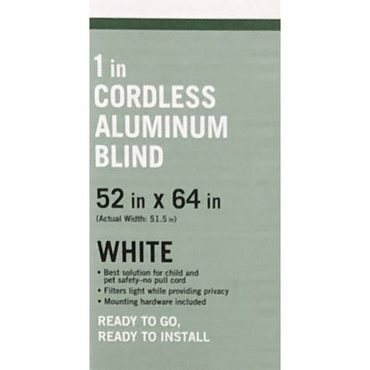 Home Depot 1" Room Darkening Cordless Aluminum Blind - White (52" W x 64" L) Mounting Hardware Included - DollarFanatic.com