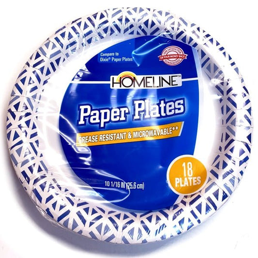 HomeLine Blue 10" Round Party Paper Plates (18 count) Sturdy, Grease Resistant, Microwavable Reheat - Dollar Fanatic