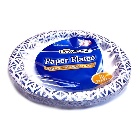 HomeLine Blue 10" Round Party Paper Plates (18 count) Sturdy, Grease Resistant, Microwavable Reheat - Dollar Fanatic