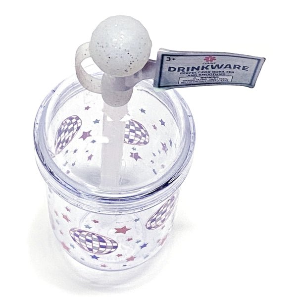 Horizon Smoothie Tumbler Cup with Dome Lid, Straw, Straw Cover - Clear/Glitter Disco Ball/Stars (Holds 15.2 fl. oz.) BPA Free, For Cold Beverages Only - Dollar Fanatic