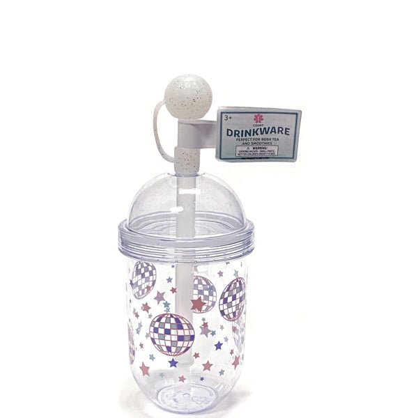 Horizon Smoothie Tumbler Cup with Dome Lid, Straw, Straw Cover - Clear/Glitter Disco Ball/Stars (Holds 15.2 fl. oz.) BPA Free, For Cold Beverages Only - Dollar Fanatic