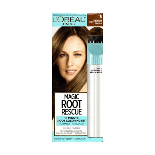 L'Oreal Magic Root Rescue 10 - Minute Permanent Root Hair Coloring Kit (6 Light Brown Shades) 100% Gray Coverage, Quick Fix Touch Up - Dollar Fanatic