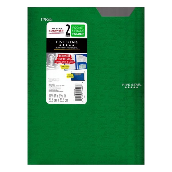 Mead Five Star 2 - Pocket Prong Plastic Portfolio Folder with Label Area & Small Pocket (Select Color) - Dollar Fanatic