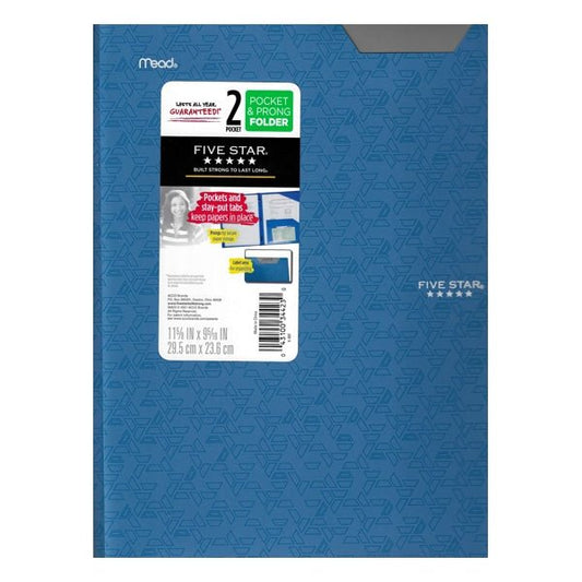 Mead Five Star 2 - Pocket Prong Plastic Portfolio Folder with Label Area & Small Pocket (Select Color) - Dollar Fanatic