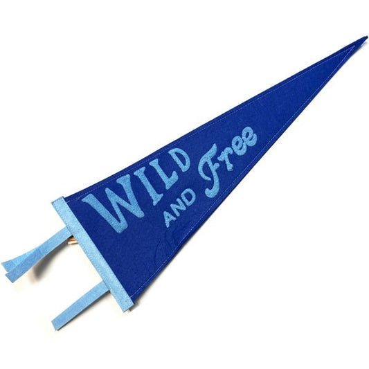 Newclassic Retro Style Wall Flag Pennant Banner - Blue/Wild and Free (7.5" x 20"L) - Dollar Fanatic