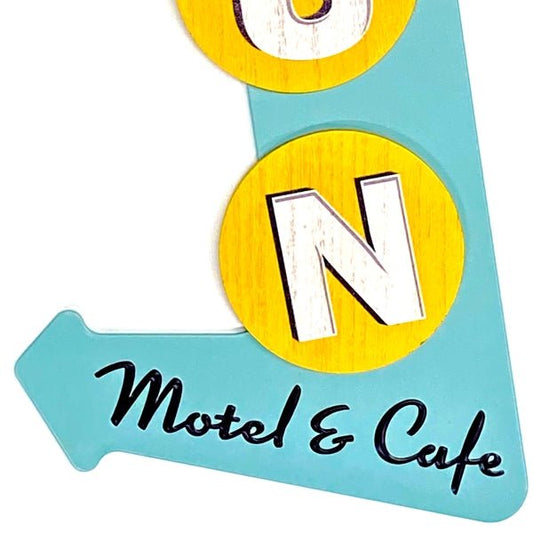 Newclassic Sun Motel and Cafe Novelty Wood and Metal Wall Sign Decor - Yellow/Green (16" X 7.5") - Dollar Fanatic