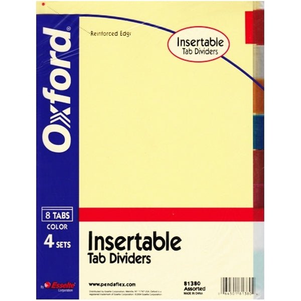 Oxford 4 Sets of Color 8 - Tab Insertable Dividers with Reinforced Edge (81380) - Dollar Fanatic