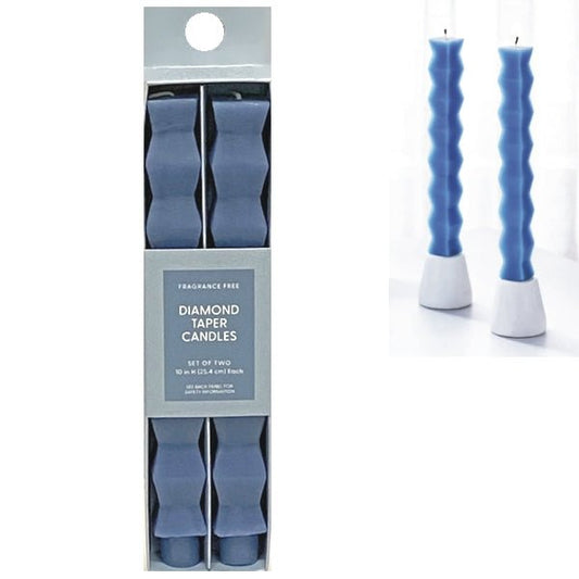 Room Essentials Diamond Taper Candles - Steel Blue (2 - Piece Set) Fragrance Free - Dollar Fanatic