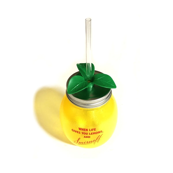 Novelty Lemon-Shaped Tumbler with Straw - Yellow/Green (Holds 20 fl. oz.) Food Safe, For Cold Beverages Only