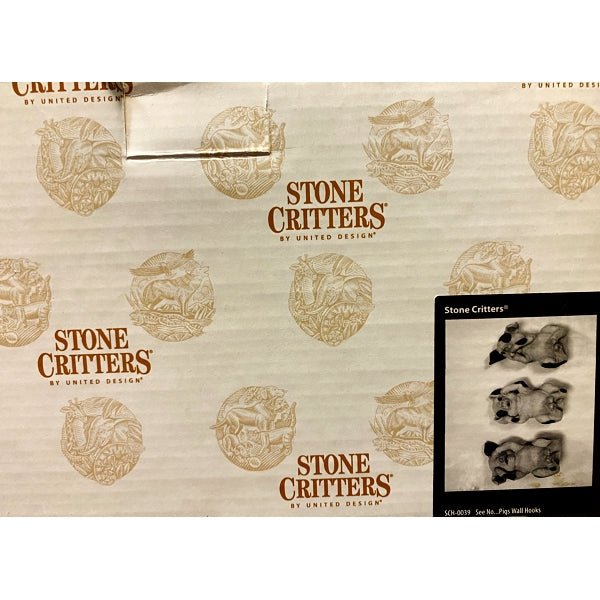 Stone Critters See No Evil/Hear No Evil/Speak No Evil Pigs Wall Hooks - SCH - 0039 (3 - Piece Set) - Dollar Fanatic