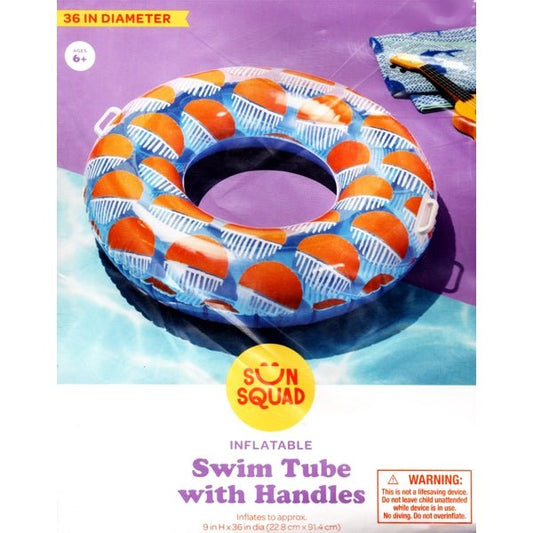 Sun Squad Inflatable Pool Float Tube with Handles - Orange Jellyfish/Blue (Inflates to 36" dia. x 9") For ages 6+ (Copy) - Dollar Fanatic