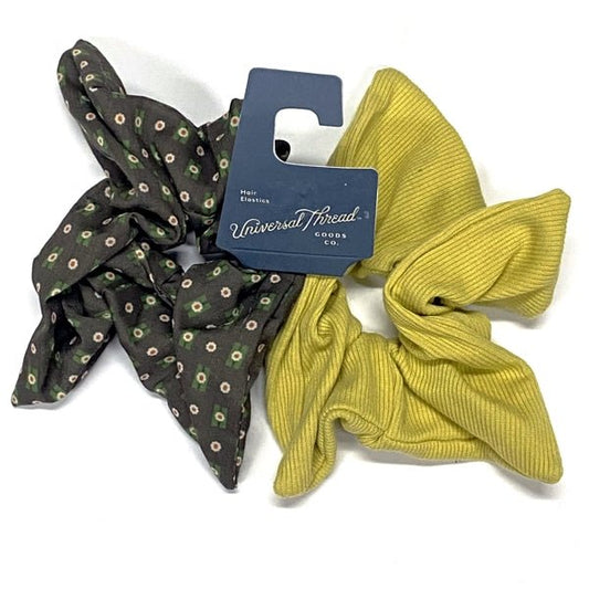 Universal Thread Textured Pattern Square Scrunchies - Lime/Floral (2 Pack) - Dollar Fanatic