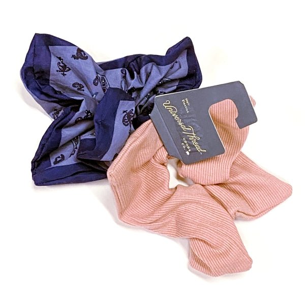 Universal Thread Textured Pattern Square Scrunchies - Pink/Blue Paisley (2 Pack) - Dollar Fanatic
