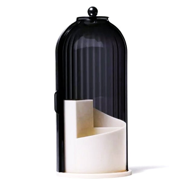 Vivitar Rotating Makeup Brush Holder with Lid - Black/Tan (10.7"H x 5"Dia.) - Dollar Fanatic