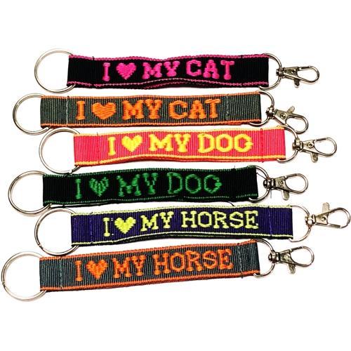 Wholesale Bundle of 100 - Embroidered Novelty Keychains - Nylon Key Strap & Clip (1" x 7.75") Assorted Names & Phrases - Dollar Fanatic