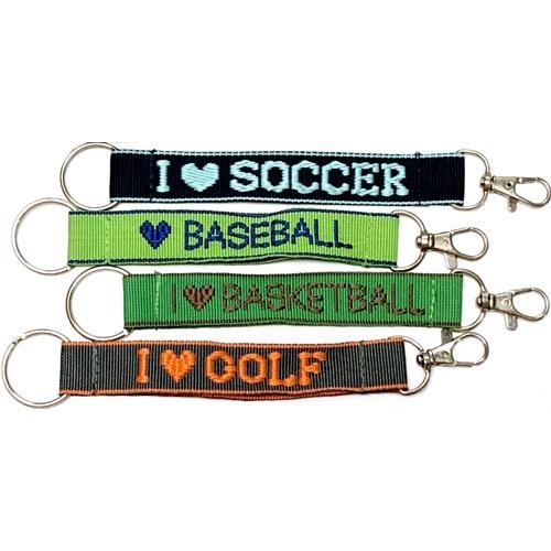 Wholesale Bundle of 100 - Embroidered Novelty Keychains - Nylon Key Strap & Clip (1" x 7.75") Assorted Names & Phrases - Dollar Fanatic