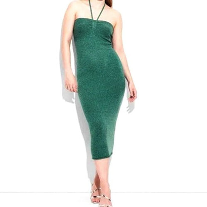 Wild Fable Sleeveless Knit Sweater Dress With Halter Tie - Emerald Green/Green Sequin (Select Size) - Free Shipping on Everything