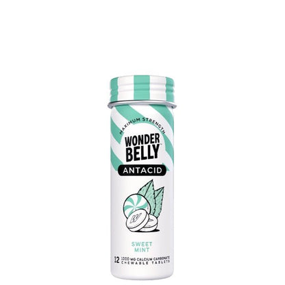 WonderBelly Antacid Calcium Carbonate Chewable Tablets - Sweet Mint (12 Pack - Travel Size) Maximum Strength Relief - Dollar Fanatic