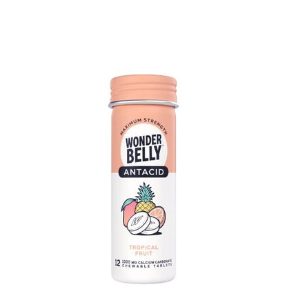 WonderBelly Antacid Calcium Carbonate Chewable Tablets - Tropical Fruit (12 Pack - Travel Size) Maximum Strength Relief - Dollar Fanatic