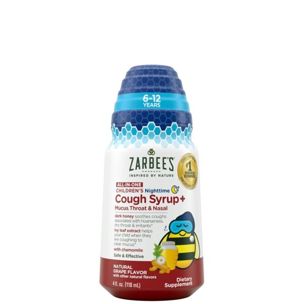 Zarbee's Childrens Nighttime Cough Syrup Plus Mucus, Throat, Nasal - Grape Flavor (Net 4 fl. oz.) Soothes Coughs and Supports Immune Health - Dollar Fanatic