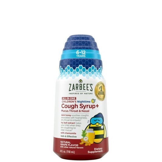 Zarbee's Childrens Nighttime Cough Syrup Plus Mucus, Throat, Nasal - Grape Flavor (Net 4 fl. oz.) Soothes Coughs and Supports Immune Health - Dollar Fanatic