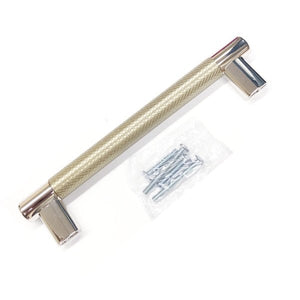 Amerock Esquire 6-5/16" Center-to-Center Bar Drawer Pull - Golden Champagne/Polished Nickel (BP36559PNBBZ) Crosshatch Texture - DollarFanatic.com