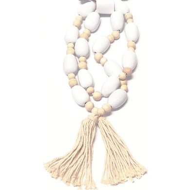 Ankyo Wooded Bead Garland with Tassels - Natural/White (37