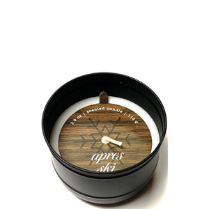 Apres Ski Scented Candle - Black Metal Tin (Net wt. 3.9 oz.) Smells like Sweet blend of Sandalwood, Cedar and Vanilla - DollarFanatic.com