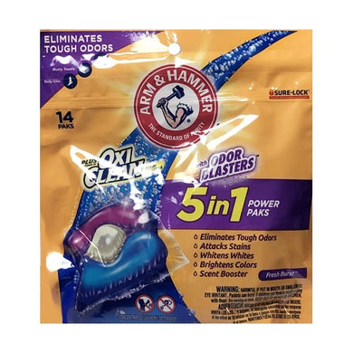 Arm & Hammer 5-IN-1 Laundry Detergent Power Paks - Fresh Burst (14 Pack) OxiClean Stain Fighters with Odor Blasters - DollarFanatic.com