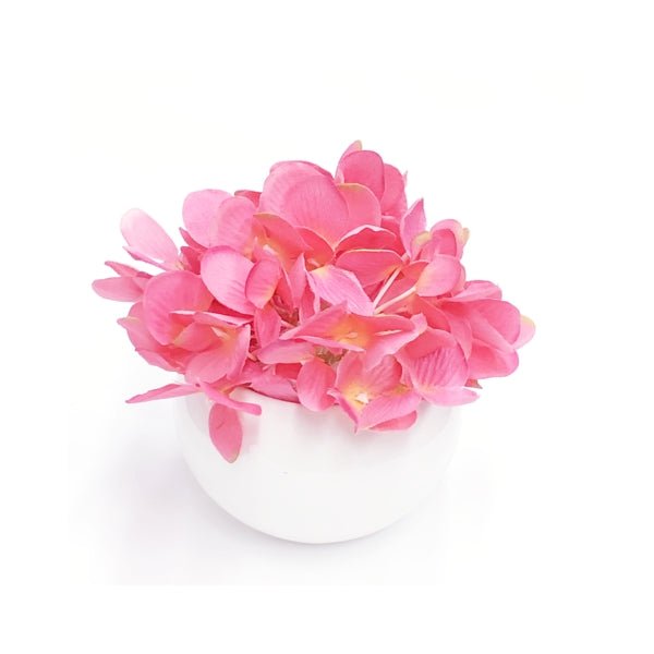 Artificial Spring Decorative Flowers in White Pot - Hydrangea (5") Select Color - DollarFanatic.com
