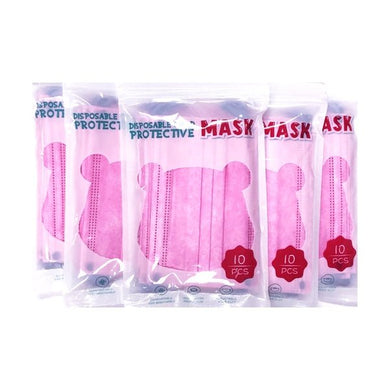 Assacalynn Kids 3-Ply Disposable Face Mask with Ear Loops - Pink (50 Pack) - DollarFanatic.com