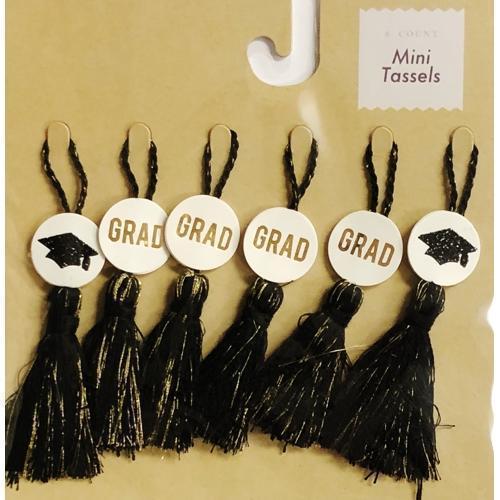 Black & Gold Grad Graduation Mini Tassels (6 Count) - DollarFanatic.com